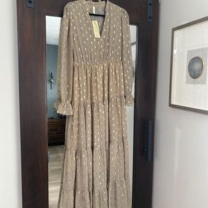 Elan Long sleeve metallic print dress- M